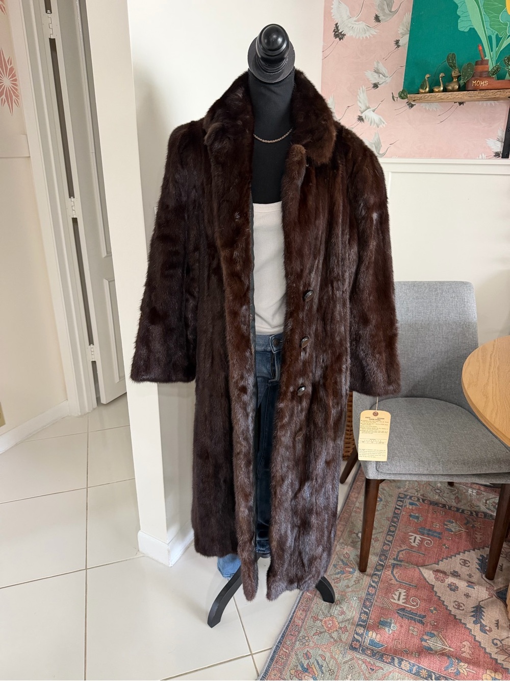 Vintage Full Length Natural Dark Mahogany Mink Coat Size M/L Barth Wind Furs